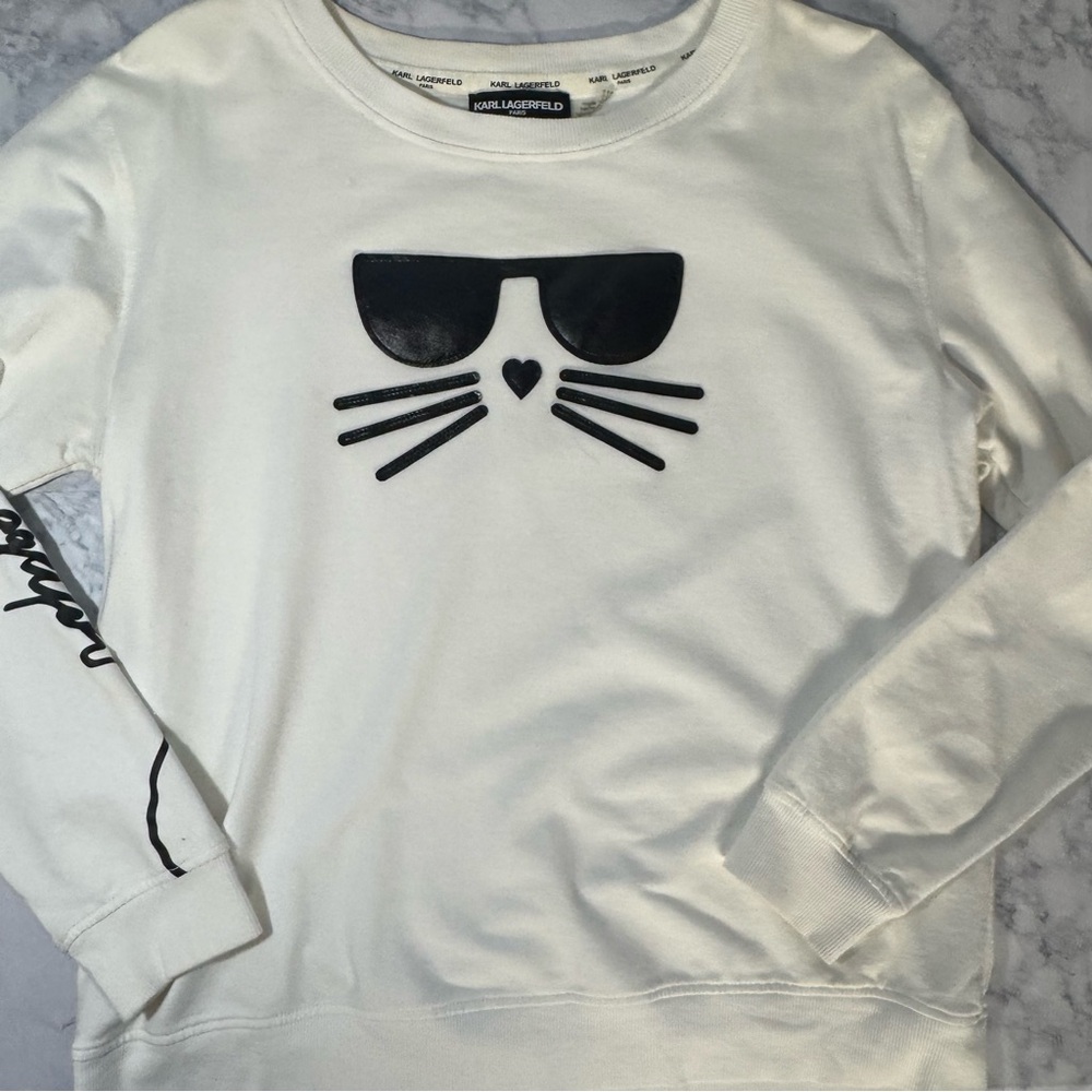 Karl Lagerfeld White Sweatshirt with Black Cat Design